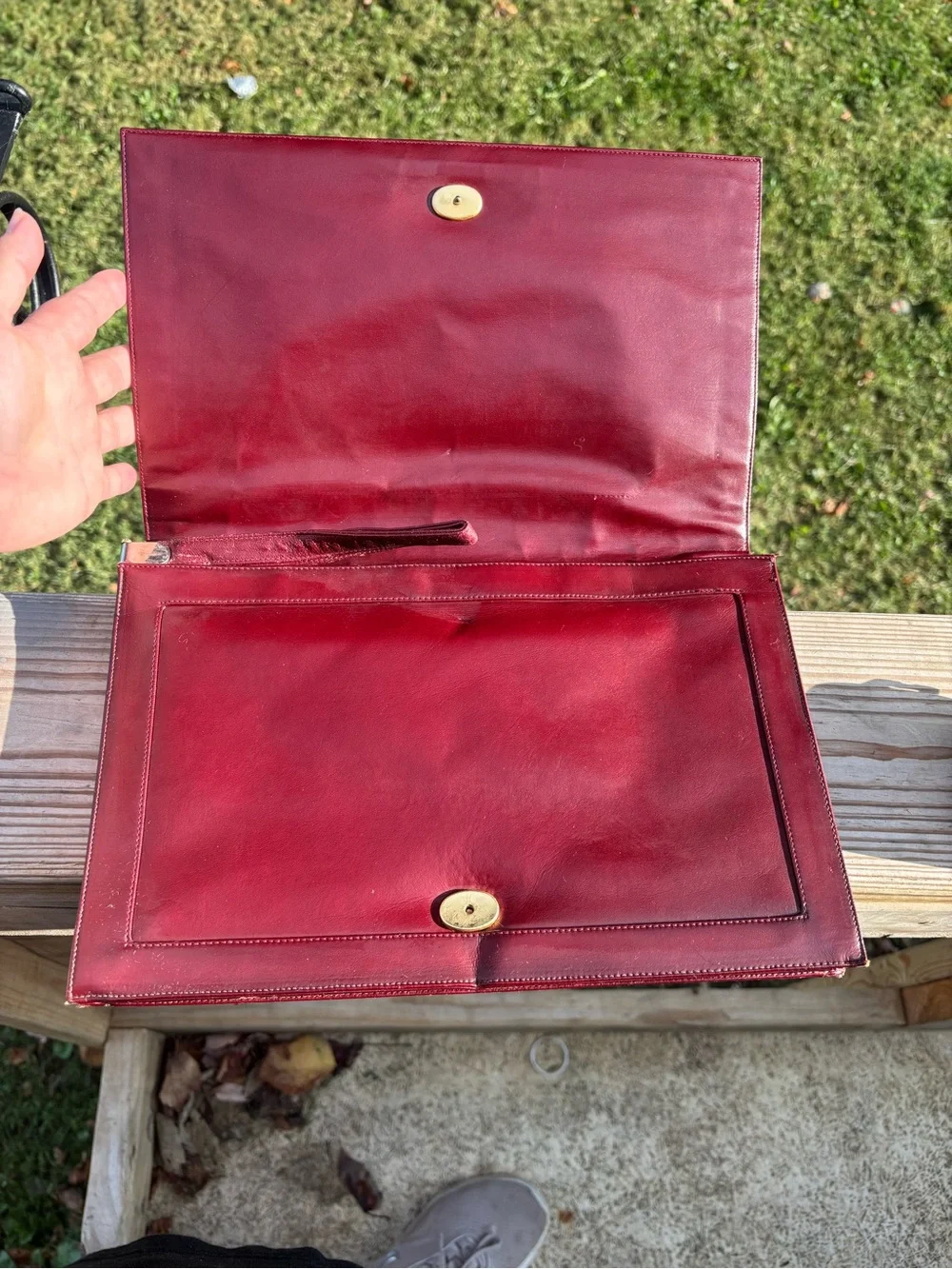 vintage Lou Taylor Italian leather swivel mirror clutch